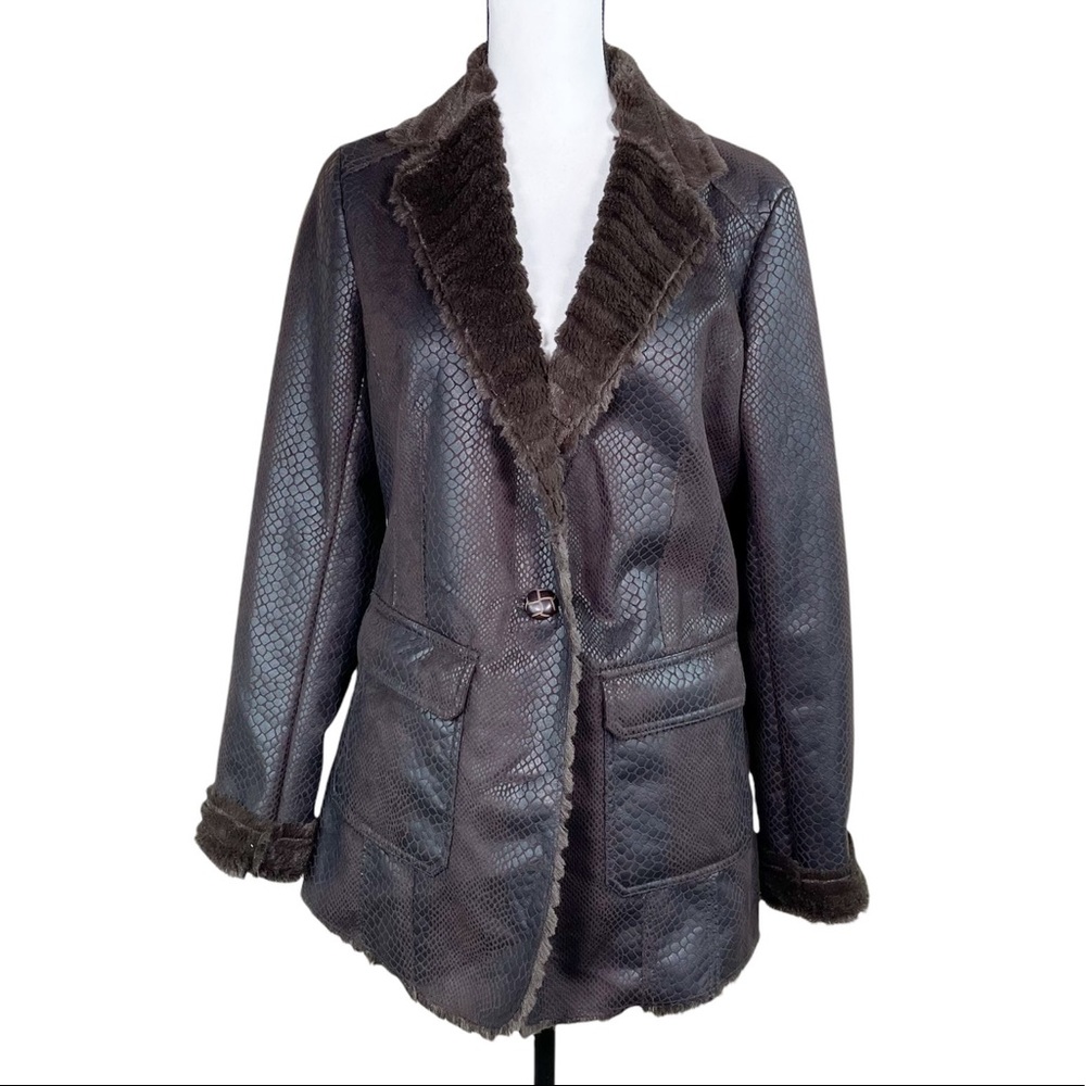 G.E.T Brown Snake Pattern Fur Lined Jacket Coat